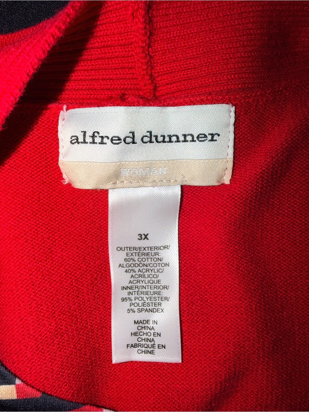 Alfred Dunner Women's Jet Setter Red Black Geometric Inner Two In One Sweater 3X